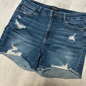 Judy Blue Distressed Denim Shorts - Dark Wash Blue